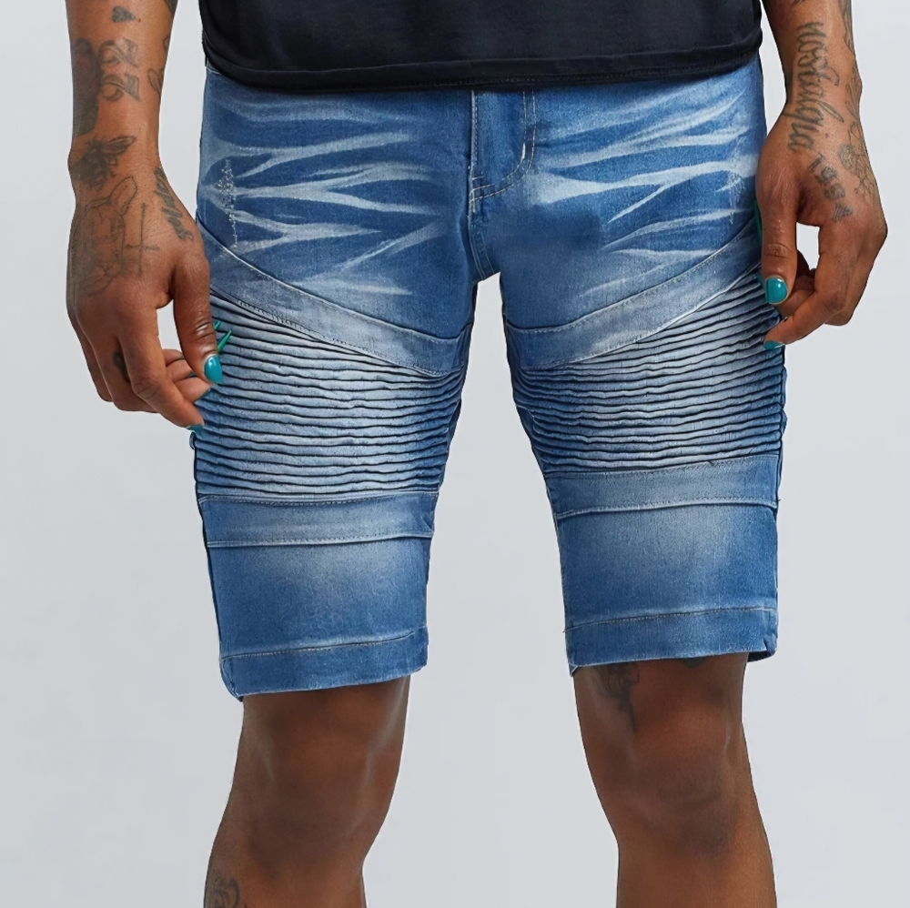 Reason Brand Men's Beaters Moto Blue Denim Short NWT Size 32 BZ-3207